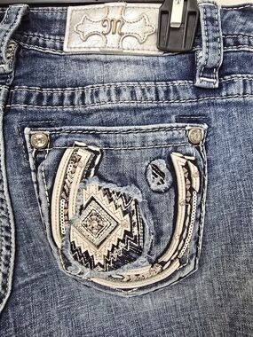 Miss Me Blue Denim Bootcut Jeans with Embroidered Pocket